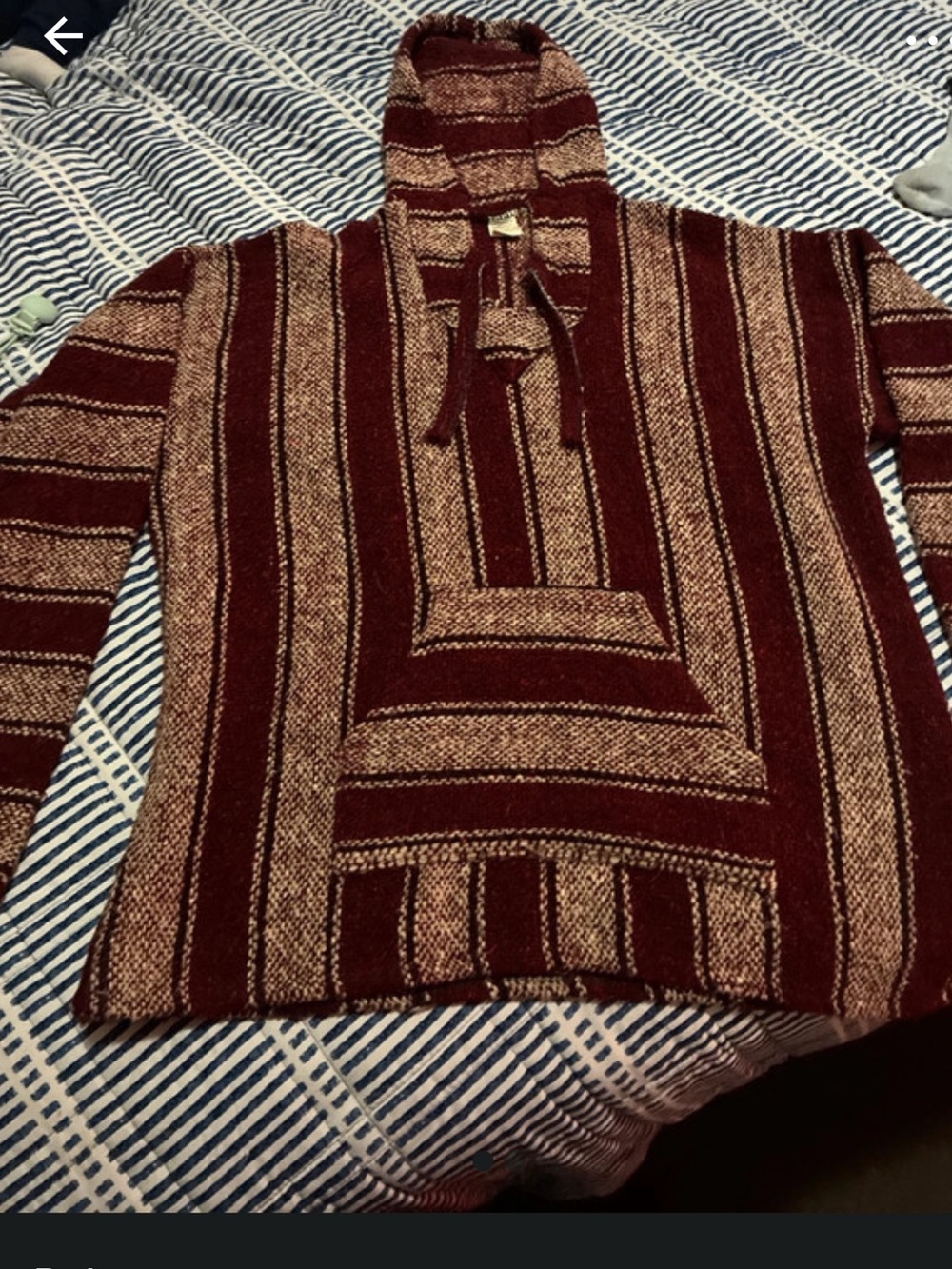Striped Hooded Baja Sweater Poncho in Burgundy and Beige